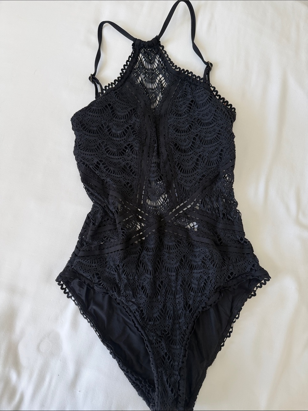 BECCA Black Crochet One-Piece Swimsuit S